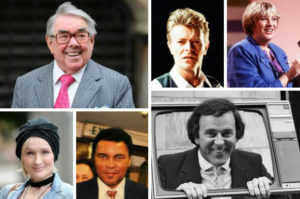 Blog about celebrity deaths throughout 2016 image includes David Bowie, Ronnie Corbett, Muhammad Ali and Victoria Wood