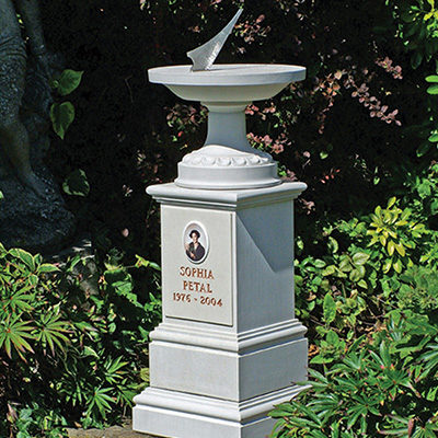 image of a classic memorial sundial and pedestal for garden memorial product listing