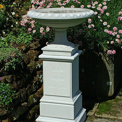 image of a memorial bird bath and pedestal for a garden memorial product listing