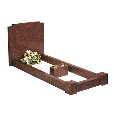 image of a balmoral red granite full kerb memorial with a double vase for a product listing for a full kerb memorial