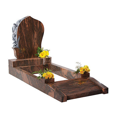 image of uniquely shaped english teak granite full kerb memorial with carved flower detail for a product listing for a full kerb memorial