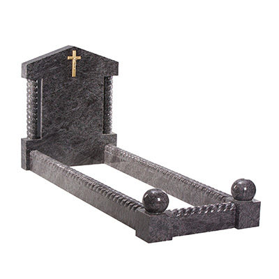 image of a bahama blue granite full kerb memorial with a bronze crucifix for a product listing for a full kerb memorial