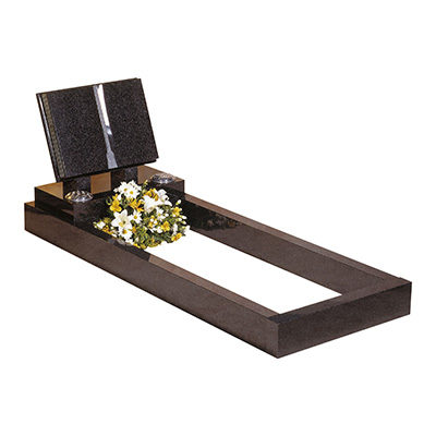 image of a rustenburg dark grey granite full kerb memorial with a book on a pedestal with two flower pots for a product listing for a full kerb memorial