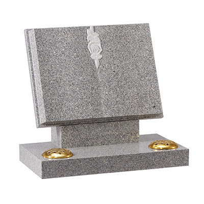 image of a lunar grey granite marker memoiral with carved roses and twin flower pots for a product listing for a marker memorial
