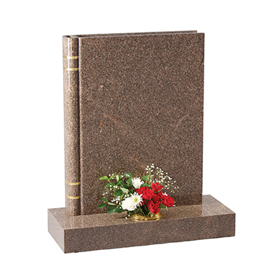 image of a book style yellow teak granite headstone for a product listing for a headstone