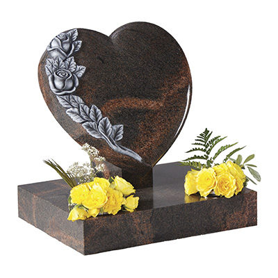 image of a heart shaped aurora granite marker memorial with hand carved roses for a product listing for marker memorials