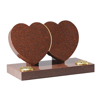 image of ruby red granite marker memorial with two intertwined hearts for a product listing for marker memorials
