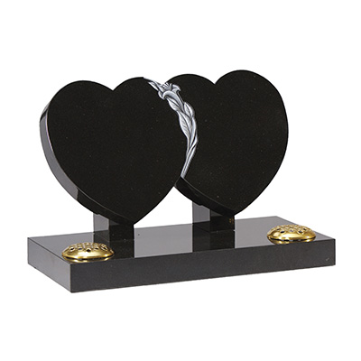 image of black granite double heart marker memorial with a hand carved lily for a product listing for marker memorials