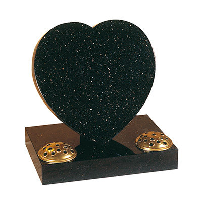 image of a galaxy black granite cremation heart with twin flower pots for a product listing for a marker memorial
