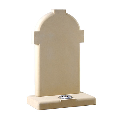 image of a yellow sandstone churchyard memorial in a cross style with rounded edges for a product listing for a churchyard memorial