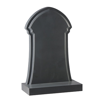 image of a black granite headstone in a gothic style with a raised face for a product listing for a headstone