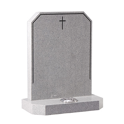 image of an abbey grey granite churchyard memorial with a cross and dark pin line for a product listing for a churchyard memorial