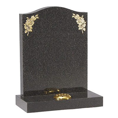 image of a dark grey granite headstone with gold leaf roses for a product listing for a headstone
