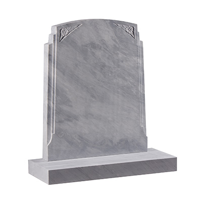 image of dove grey marble churchyard memorial with double rebates and carved roses for a product listing for a churchyard memorial