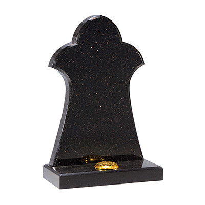image of a galaxy black granite headstone inspired by fleur de lys for a product listing for a headstone