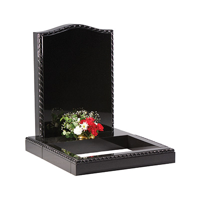 image of a black granite small kerb memorial with rope effect edges for a product listing for a small kerb memorial