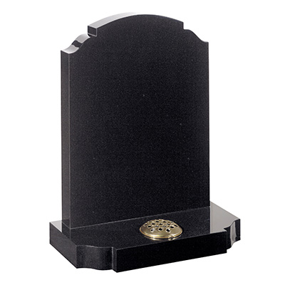 image of a black granite headstone in a classic shape for a product listing for a headstone