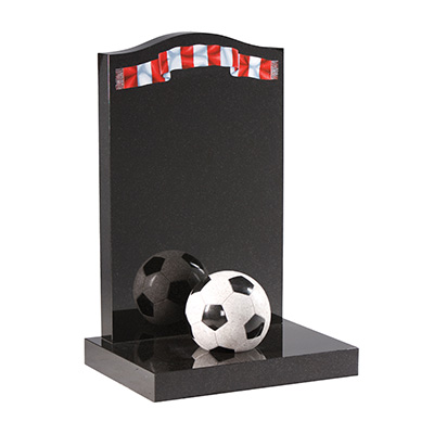 image of black granite children's headstone with football and scarf ornament for children's memorial product listing