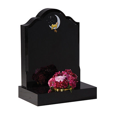 image of a black granite children's headstone with hand painted ornament for children's memorial product listing