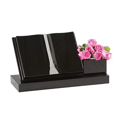 image of a black granite small book memorial and vase for a product listing for a marker memorial