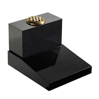 image of a black granite marker memorial in a desk style with a vase for a product listing for a marker memorial