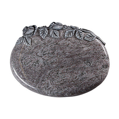 image of a bahama blue granite rounded tablet with a carved rose for a product listing for a marker memorial