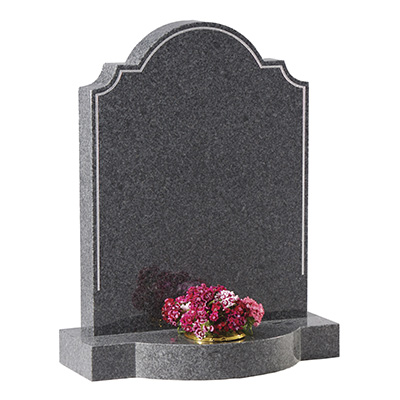 image of a glenaby grey headstone with a pin line and bow fronted base for a product listing for a headstone