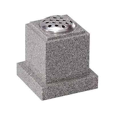 image of a lunar grey granite memorial vase with check around the top for a product listing for memorial vases