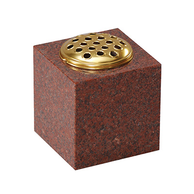 image of a classic square memorial vase in ruby red granite for a product listing for memorial vases