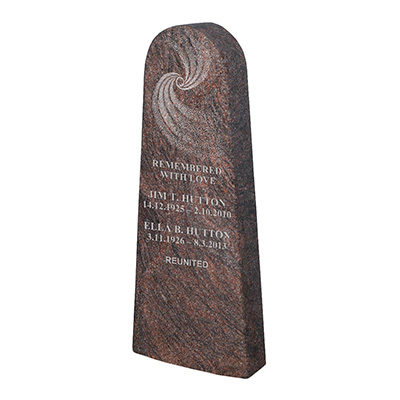 image of a paradiso granite monolith memorial with a hand punched ornament for a product listing for a monolith and boulder memorial