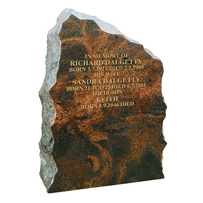 image of a aurora granite rugged boulder memorial with a hand chipped finish for a product listing for a monolith or boulder memorial