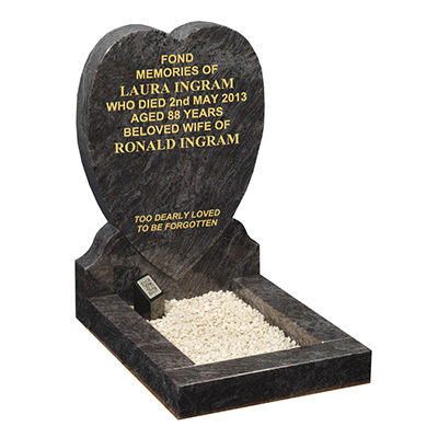 image of a bahama blue granite heart shaped small kerb memorial with a private garden for a product listing for a small kerb memorial
