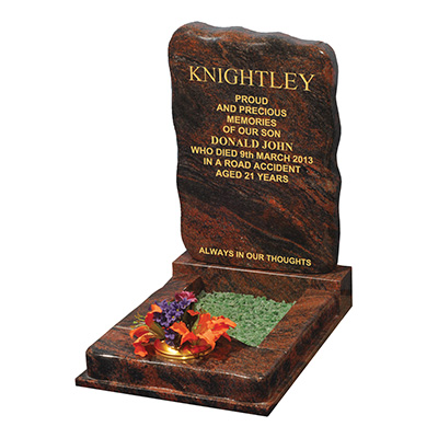 image of an aurora granite rounded edged small kerb memorial with an all polished finish for a product listing for a small kerb memorial