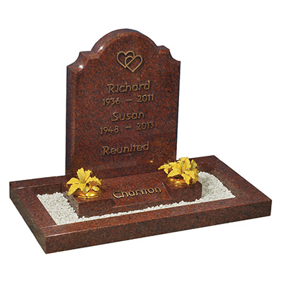 image of a ruby red granite small kerb memorial with polished kerbs headstone and base with a splayed front base for a family name for a product listing for a small kerb memorial