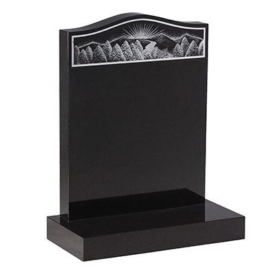 image of a black granite with a hand etched scene for a product listing for a headstone