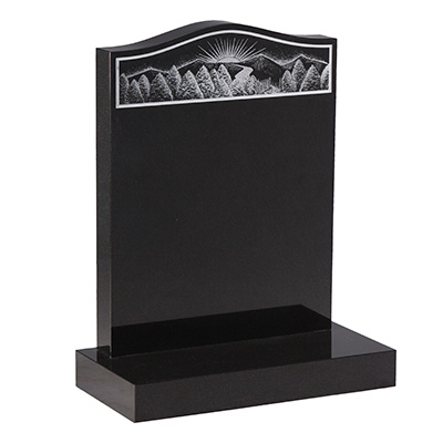image of a black granite with a hand etched scene for a product listing for a headstone
