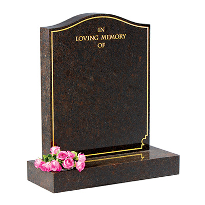 image of a coffee pearl granite headstone with a gilded pin line for a product listing for a headstone