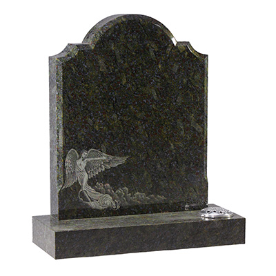 image of a butterfly granite headstone with an angel ornament for a product listing for a headstone