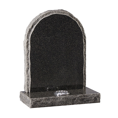 image of a dark grey granite rustic, hand carved memorial with natural edges and matching rustic margin for a product listing for a rustic and hand carved memorial