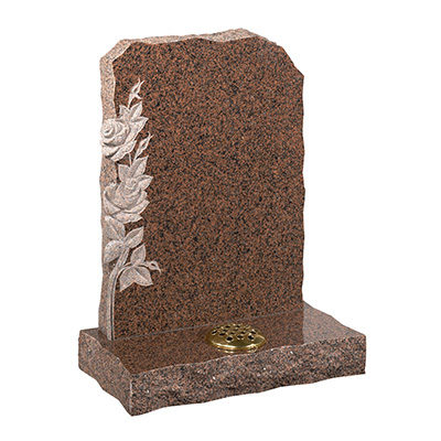 image of balmoral red granite rustic hand carved memorial with carved roses for a product listing for a rustic and hand carved memorial
