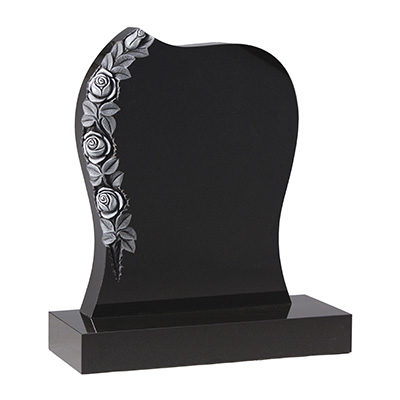 image of black granite rustic hand carved memorial with carved highlighted roses for a product listing for a rustic and hand carved memorial