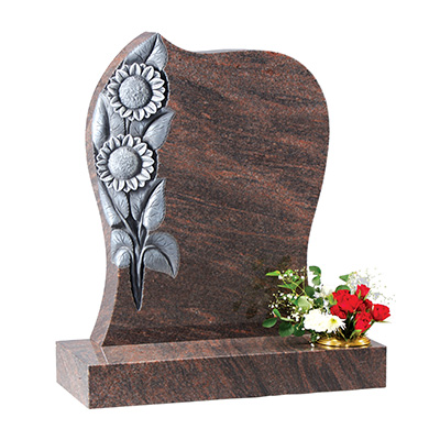 image of a himalayan granite rustic hand carved memorial with a hand carved sunflower for a product listing for a rustic and hand carved memorial