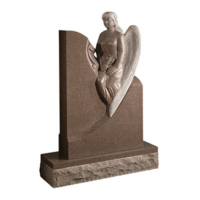 image of a carnation granite headstone with a carved angel for a product listing for a headstone