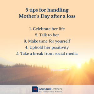 image of 5 tips for handling mothers day if you have lost your mother on a background of a sunset over a forrest