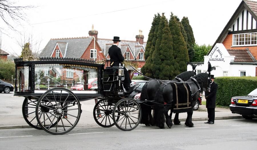 image of a horse drawn hearse for use when arranging a funeral