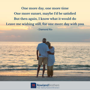 image of an older couple on a beach during a sunset with a quote for a blog about 3 things that help after losing a spouse