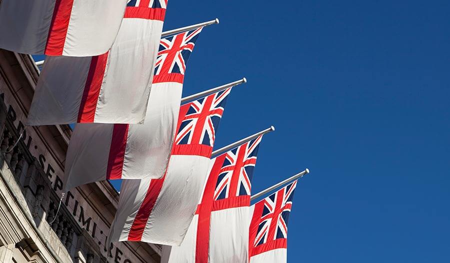 image of english and united kingdom flags for cremated remains options for military and service persons